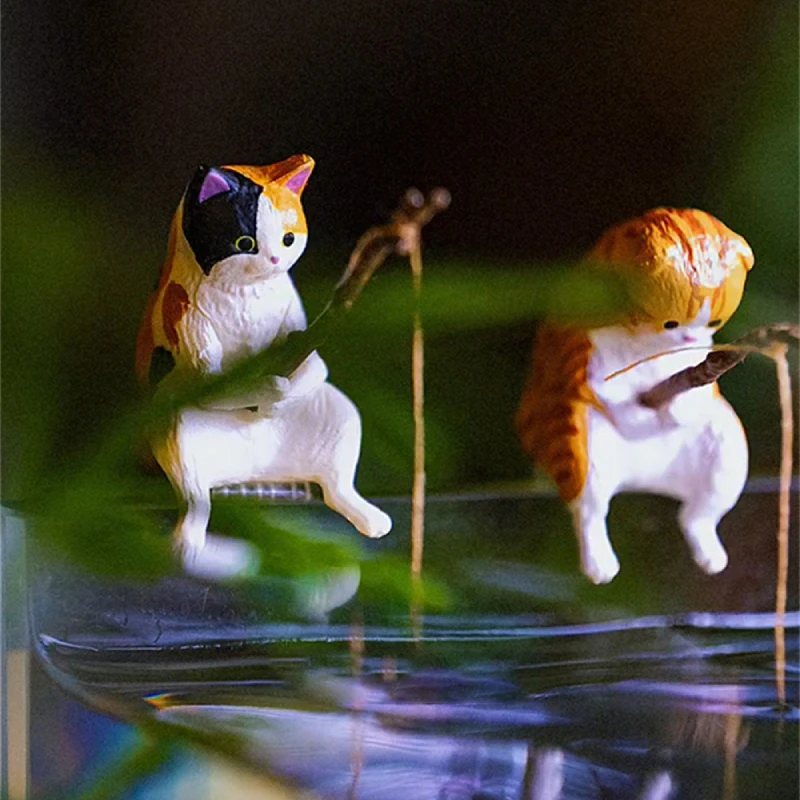Creative Aquarium Decoration 8 Style Small Fishing Cat Aquarium Accessories Landscaping Ornament Fish Tank Accessories DIY