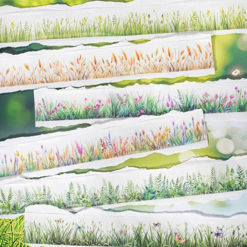 Plant Frosted Tape Stickers PET Junk Journal Collage Grass Nature Masking Tape Stickers Album Scrapbooking Material