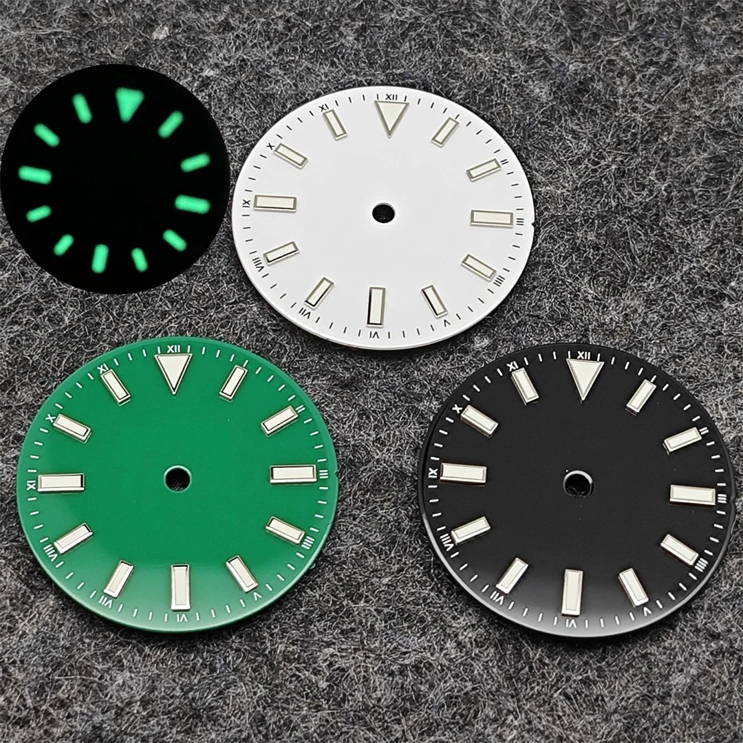 Enameled Watch Dial with Green Luminous Face - 28.5mm