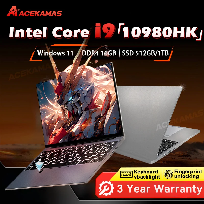 מחשב נייד למשחקים ACEKAMAS 2025 15.6 אינץ' Intel Core i9 10980HK IPS 4k Windows 11 Pro Gamer PC DDR4 16GB SSD 1TB 2TB מחשבים ניידים