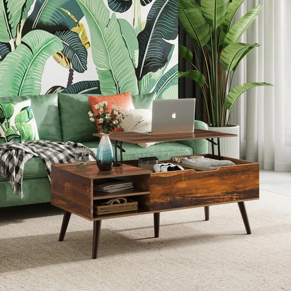 Coffee Table, 47“ Lift Top Coffee Tables with Adjustable Storage Shelf and Hidden Compartment, Lift Tabletop Dining Table 2