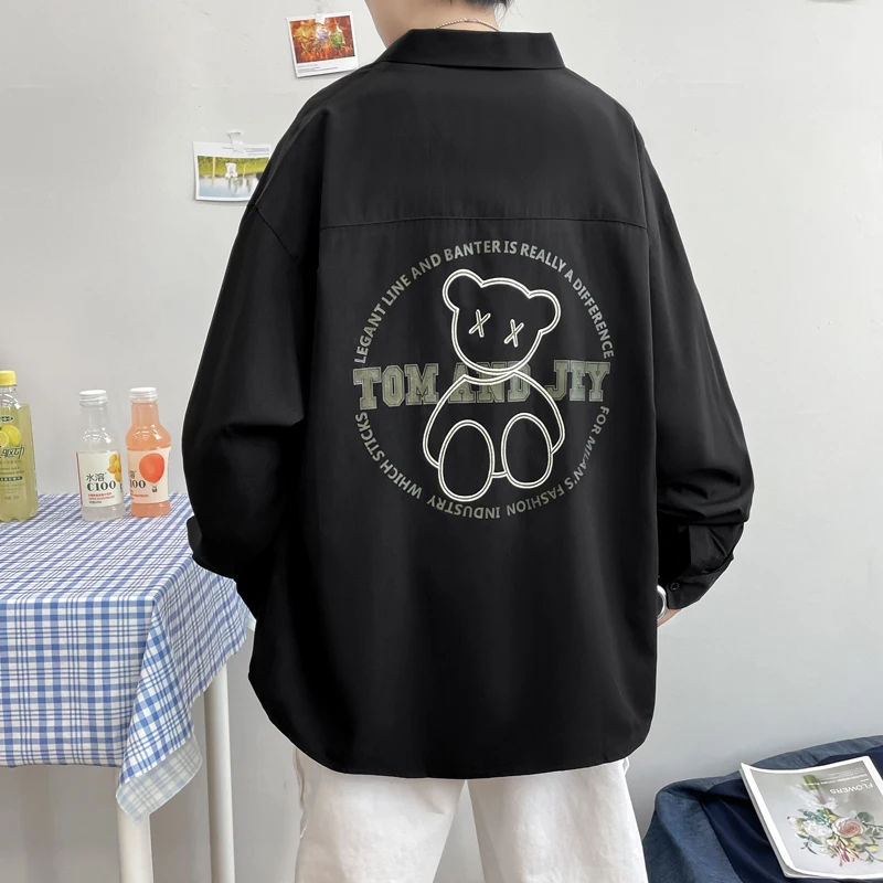 폭발적인 청소년 트렌드 루즈 패션 매칭 데일리 캐주얼 프린트 긴팔 슬림 남성 셔츠, 학생 일상 청소년 활력