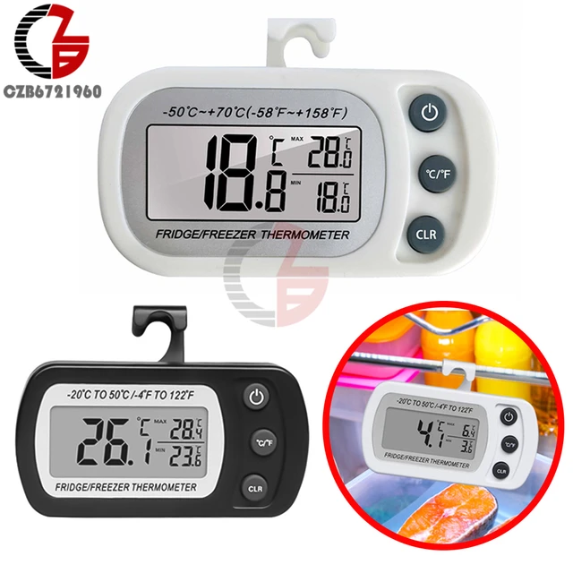 2 Pack Refrigerator Fridge Thermometer Digital Freezer Room Thermometer  Waterproof Large LCD Display Max/Min Record Function-Black