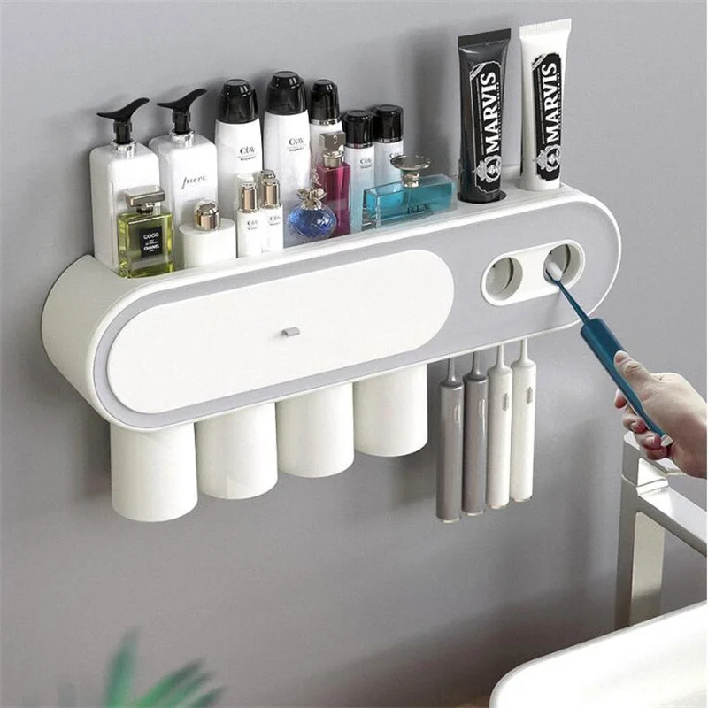

Bathroom Storage Rack Electric Toothbrush Inverted Toothbrush Holder Wall Mounted Toothpaste Squeezer Home Bathroom Accessories