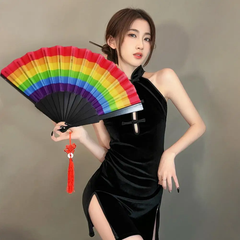 

Rainbow Hand Fan Bright Color Colorful Handheld Folding Fan Decorative Performance Fan Music Festival Fans Dance Fans Gifts