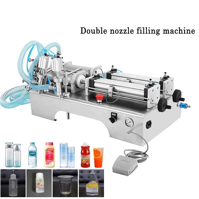 

Stainless Steel Liquid Filling Machine For Olive Oil Horizontal Pneumatic Filling Machine Quantitative Double Nozzle Filler