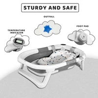 Foldable Baby Bathtub with Cushion and Thermometer