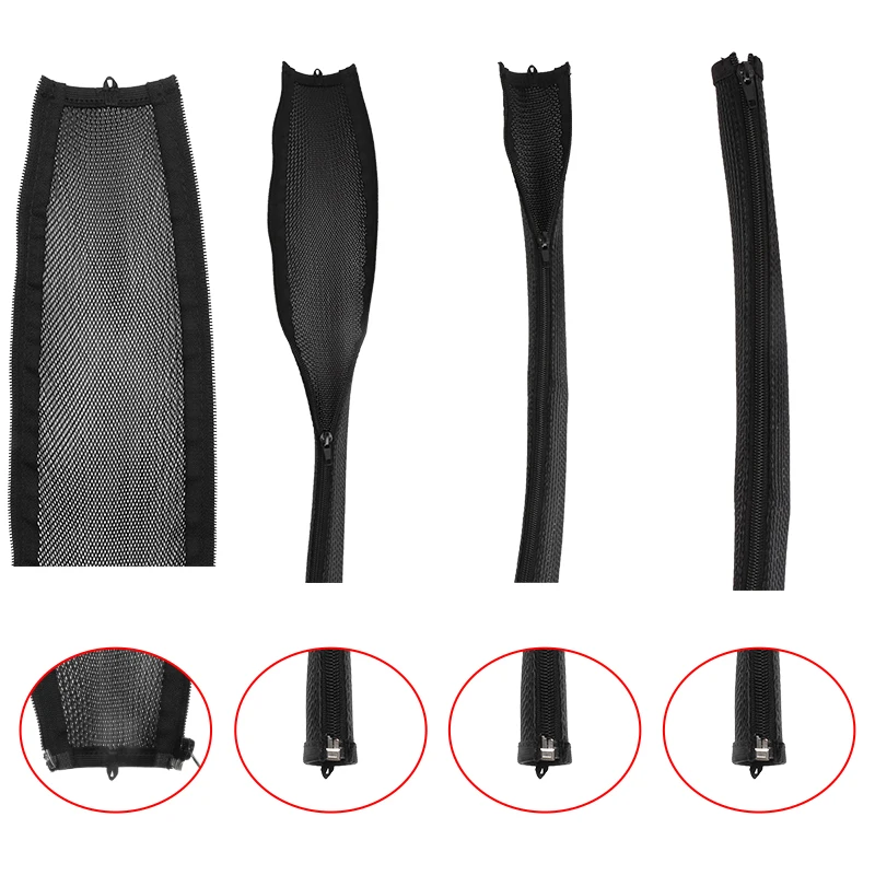Dropship1M 지퍼 케이블 슬리브 유연한 나일론 와이어 케이블 관리 정리 와이어 코드 하이더 보호, 블랙 화이트 그레이