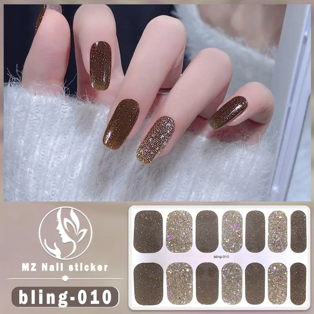 Glittering French Nail Decals 3D Nails Polish Wraps Waterproof Nail Art Sticker Nail Art No Damage to Nails
