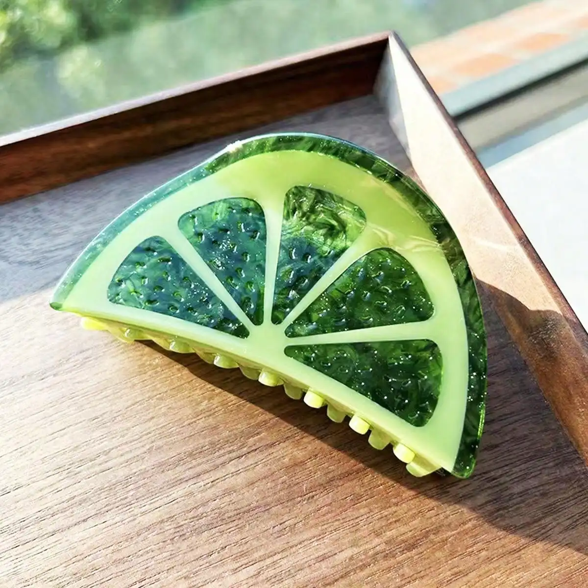 1 Stück Haarspange in Fruchtform, aus Essigmaterial, mit Grapefruit- und Avocado-Farbschema, große Größe – Detail 6