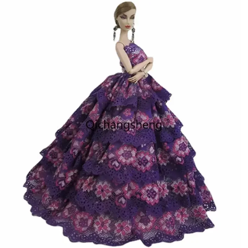 

1/6 Doll Clothes Purple Floral Wedding Dress for Barbie Dollhouse Clothing for Barbie Princess Evening Gown 11.5" Accessories