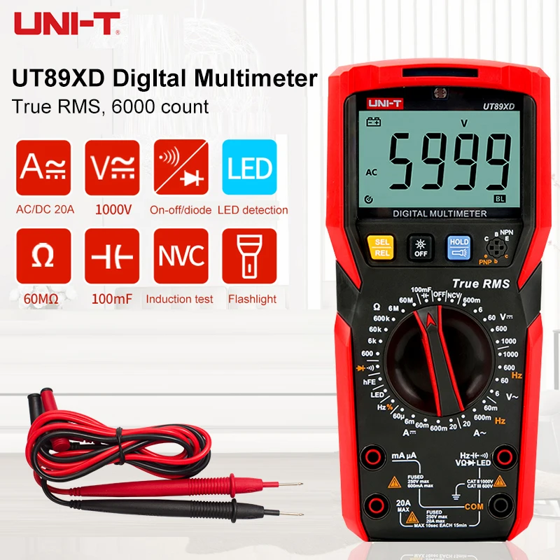

UNI-T Digital Multimeter True RMS 20A Current Ammeter AC DC 1000V Voltmeter Capacitance Resistance Tester NCV Multimeters