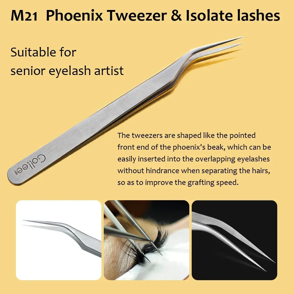 Gollee Sliver Stainless Steel Tweezers Anti-static For Eyelash Extension Careful Storage High precision Divide Volume Eyelash 2