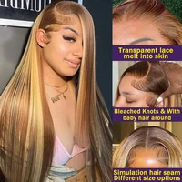 Bone Straight 13x4 Highlight 100% Human Hair Wigs HD Transparent Lace Frontal Wig 13x6 Honey Blonde Brown Pre Plucked For Women 2