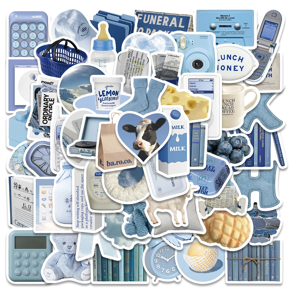 

10/60Pcs Blue Ins Style Stickers Aesthetic Graffiti Decals For Laptop Luggage Fridge Scrapbook Guitar Stickers Kids Gifts Toys