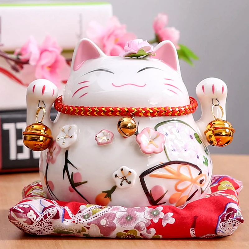 4.5 Pollici Maneki Neko Ceramic Lucky Cat Home Decor Salvadanaio Salvadanaio Salvadanaio Salvadanaio Salvadanaio Figurine Regalo Artigianale Kid