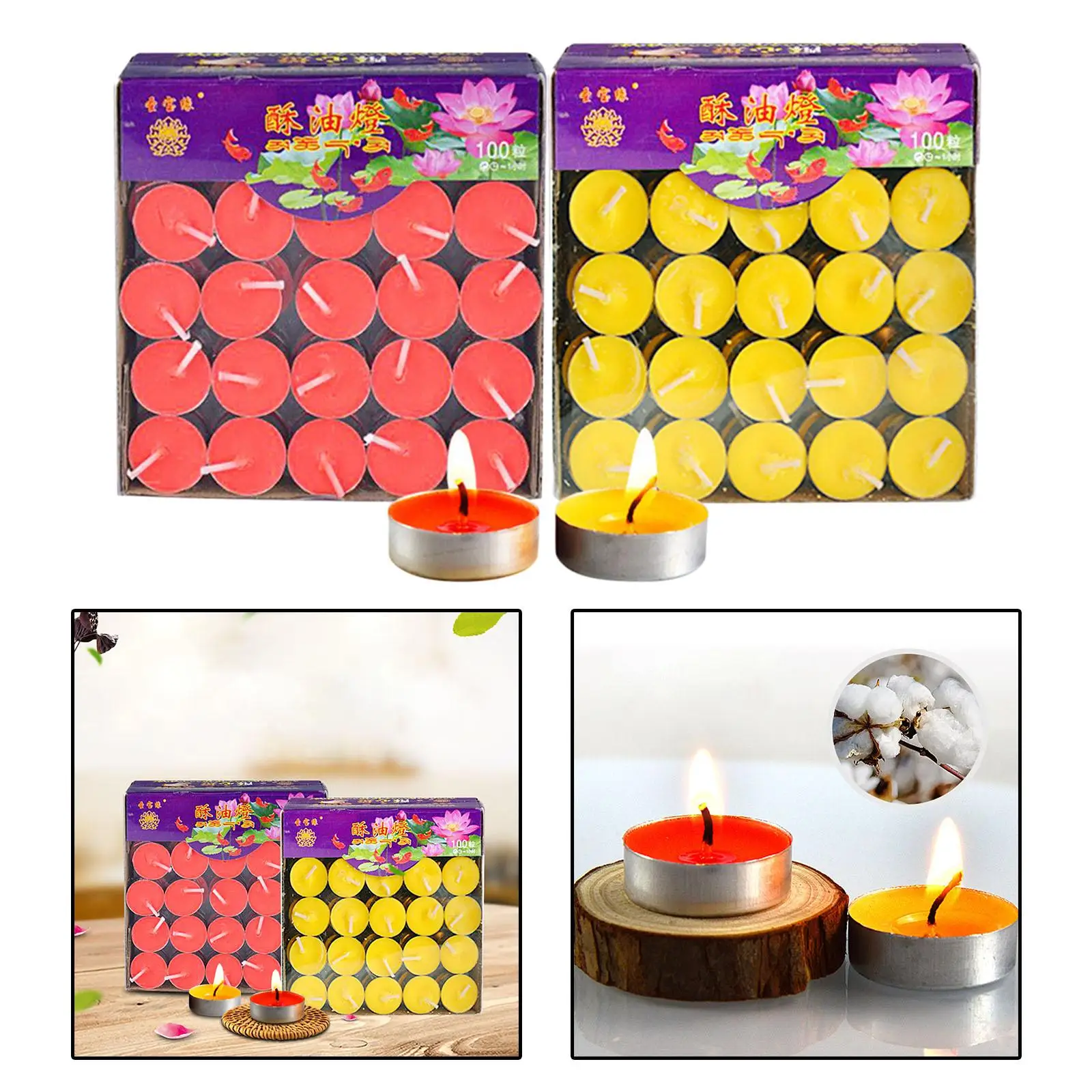 100x Tealight Ghee Butter Lamp Candle Set for Meditation, Ceremonies, Rituals, Altars, Diwali