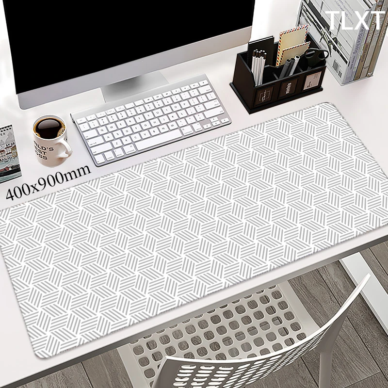Grande Gaming Mouse Pad com Borda de Bloqueio Preto e Branco Gamer Grande Mouse Mat Computador Mousepad Teclado Mesa Mouse Pad Deskpad - Imagem 5