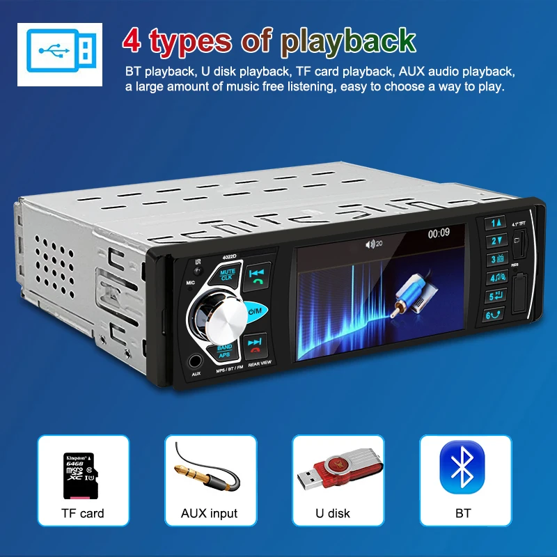 

4 Inch Car Radio 1 din Car Stereo Player Bluetooth MP5 Player FM Radio Stereo Audio Music USB/TF With In Dash AUX Input Camera