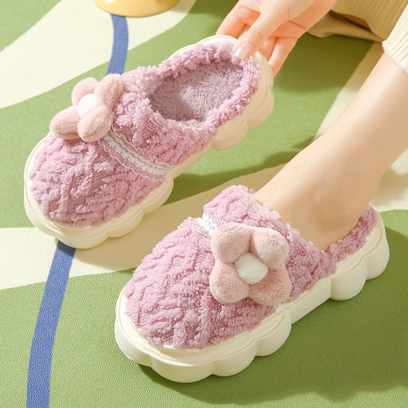 Winter Home Warm Ladies Cotton Slippers Indoor Non-slip Thick Bottom Comfortable Slippers Fashionable Cute Women Cotton Slippers