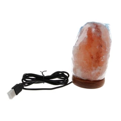 Hand Carved USB Wooden Base Rock Salt Air Purifier Night Light