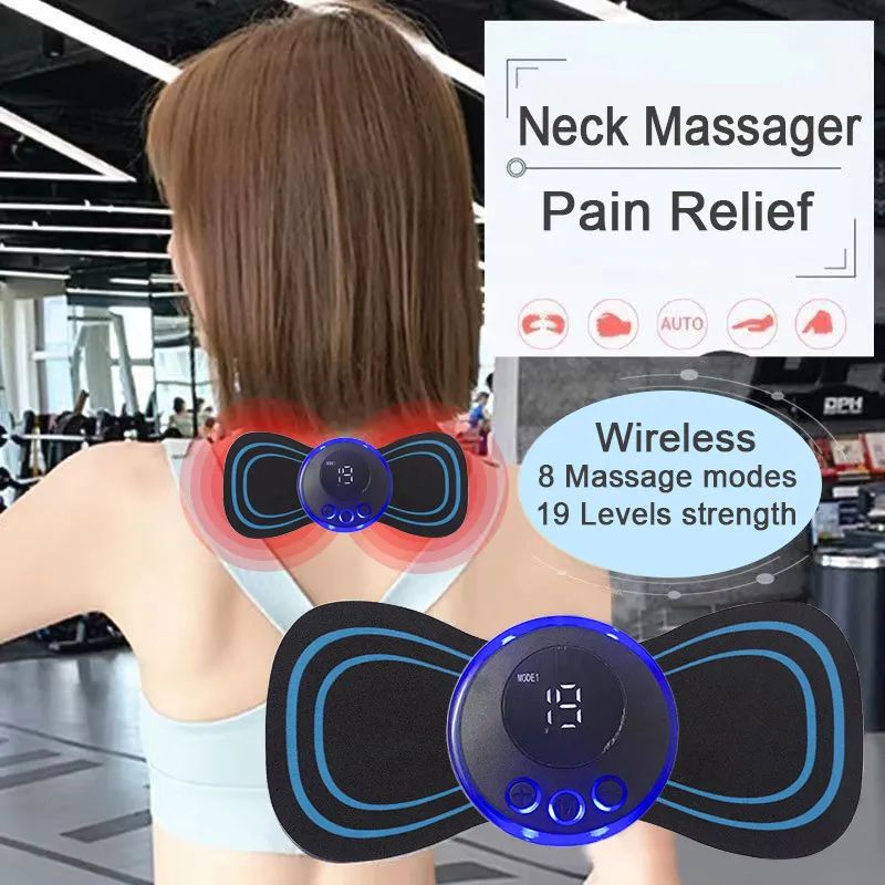 

Mini Neck Massager Gel Pads Electric EMS Neck Cervical Massager Body Back Muscle Stimulator Massage Tool Health Care Pain Relief