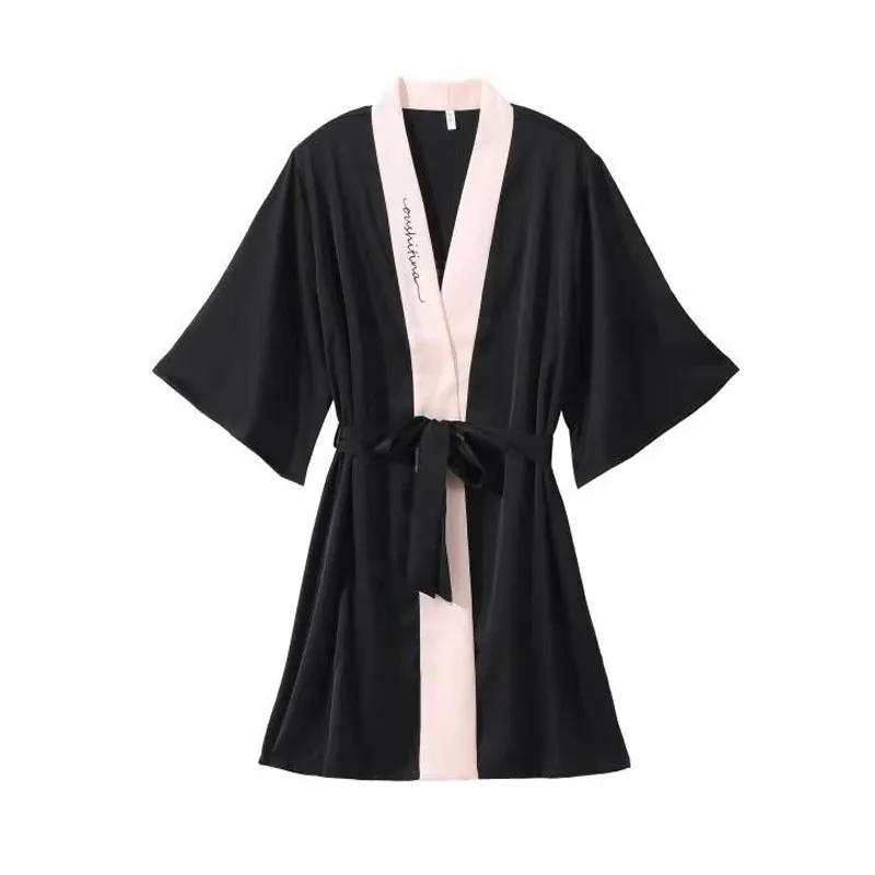 Spring Summer New Satin Robe 3/4 Sleeve Sleepwear Bride Dresses Autumn Silk Women's Dressing Gown Sexy Woman Nightie Home Wear