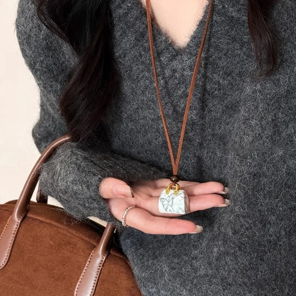 Brown Leather Alloy Bag Necklace for Women