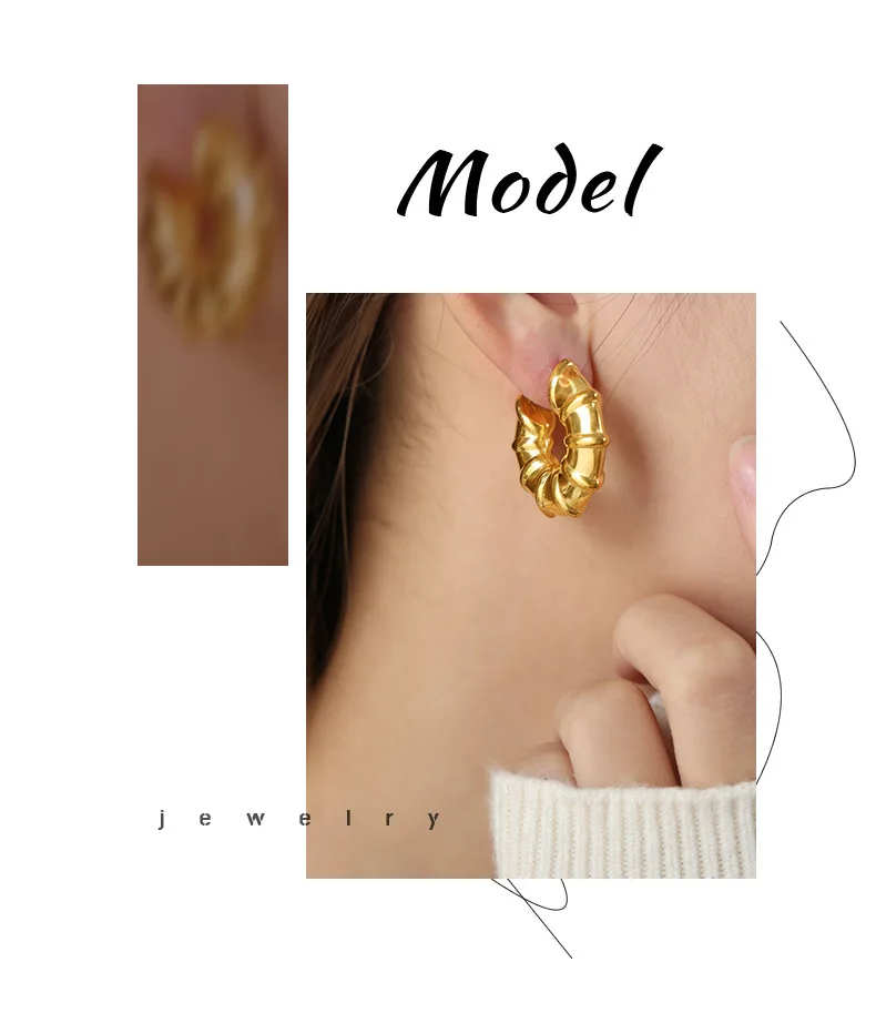 Punk Runde Ohrringe für Frauen 316L Edelstahl Vergoldete Creolen Designer-Schmuck Wasserfeste Accessoires Großhandel – Detail 11