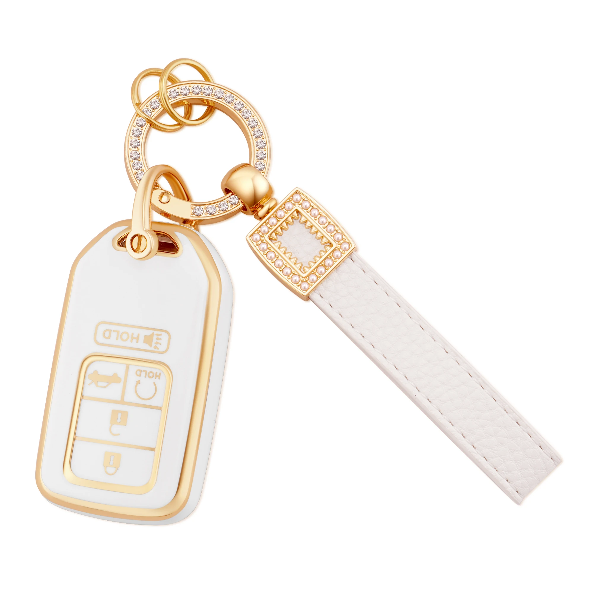 

EKALA for Honda Key Fob Cover with Leather Keychain, 5 Buttons TPU Key Shell Case for Honda Accord Civic CRV Odyssey Pilot