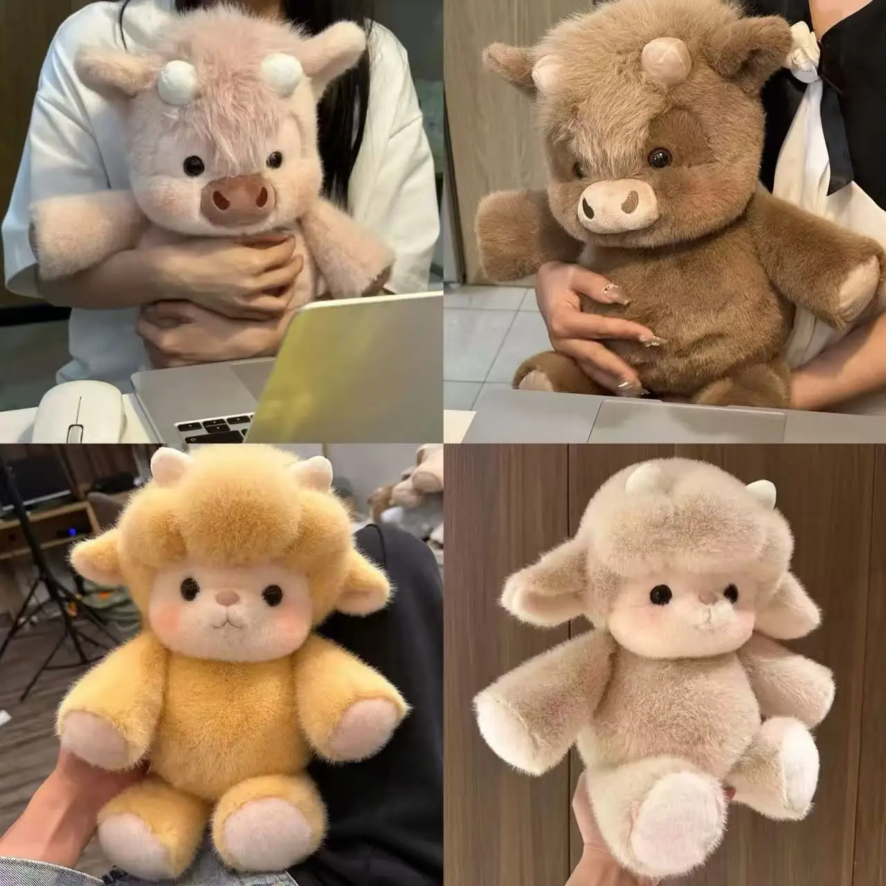 Kawaii Run Plüschtier Flauschiges Stofftier Rosa Schwein Schaf Highland-Kuh Perfektes Geburtstags- und Weihnachtsgeschenk für Kinder Mädchen Tierliebhaber
