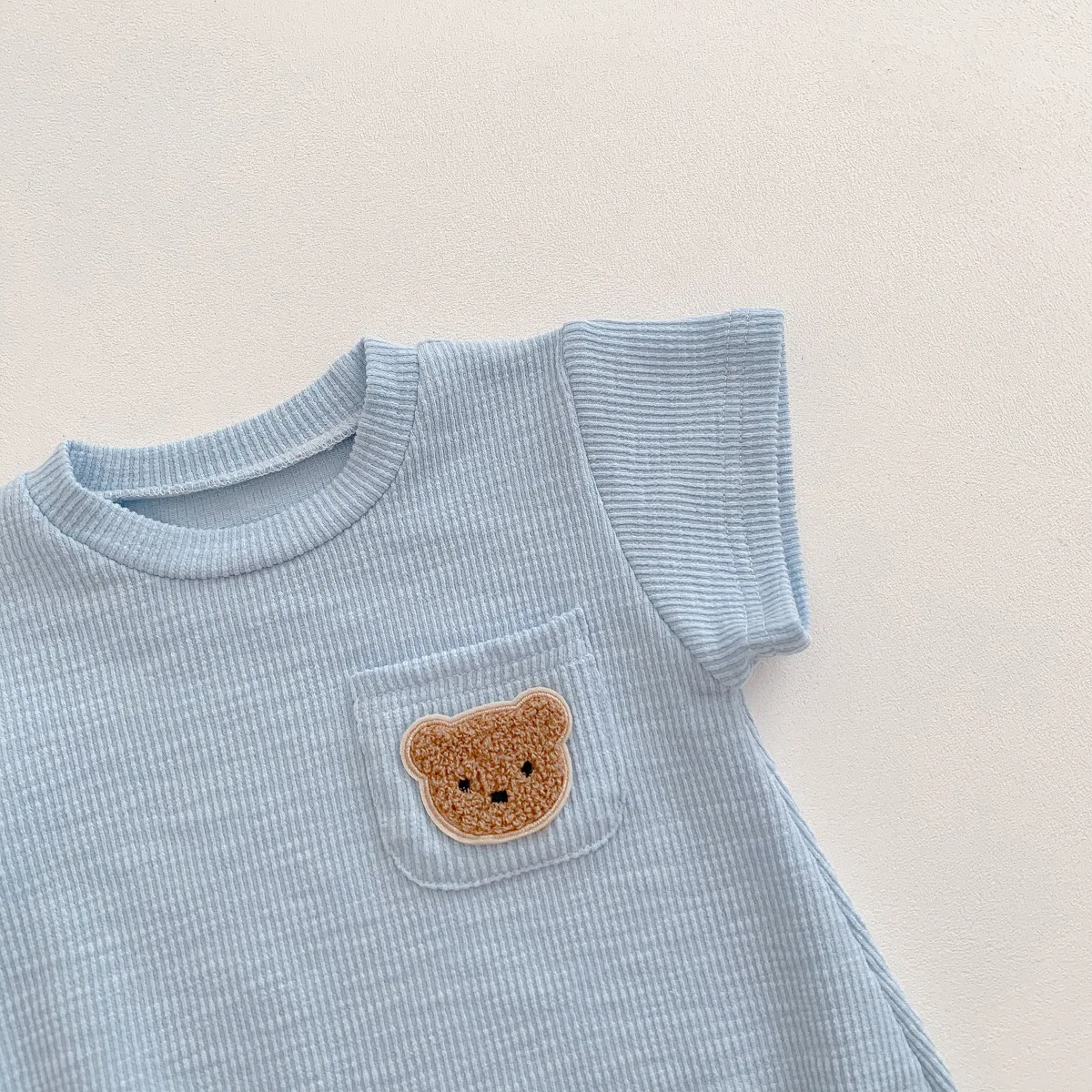 2025 Baby Summer Newborn Baby Boys Bodysuit Bear Round neck Short Sleeve Solid Cotton Triangle Romper Toddler Boys Jumpsuit 4