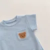 2025 Baby Summer Newborn Baby Boys Bodysuit Bear Round neck Short Sleeve Solid Cotton Triangle Romper Toddler Boys Jumpsuit 4