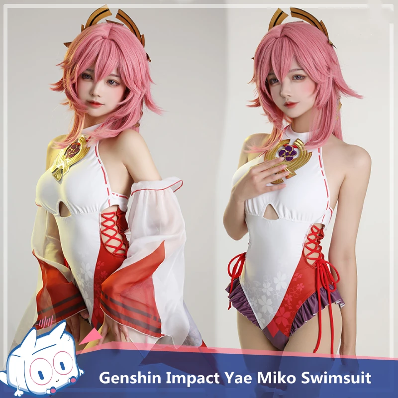 

Game Genshin Impact Yae Miko, купальный костюм для косплея, женский летний комплект бикини из аниме, сексуальный цельный купальник, размеры, 2022