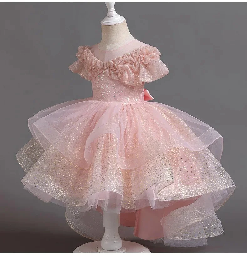 

Lovely Pink Flower Girl Dress Sleeveless Fluffy Beauty Pageant Stratification Princess Party Birthday GIFT First Communion Gowns