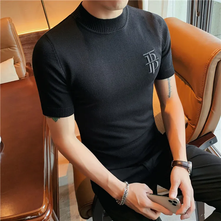 Luxury Men Summer Knitted T-shirt High Quality Slim Fit O-neck Tops Jacquard Tees Brand Clothing Social Club Pullovers T-Shirt