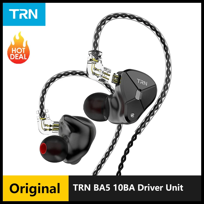 TRN BA5 10BA наушники-вкладыши 10 дюймов, сбалансированные наушники Amarture HIFI DJ монитор, наушники-вкладыши с кабелем QDC TRN V80 V90 T200