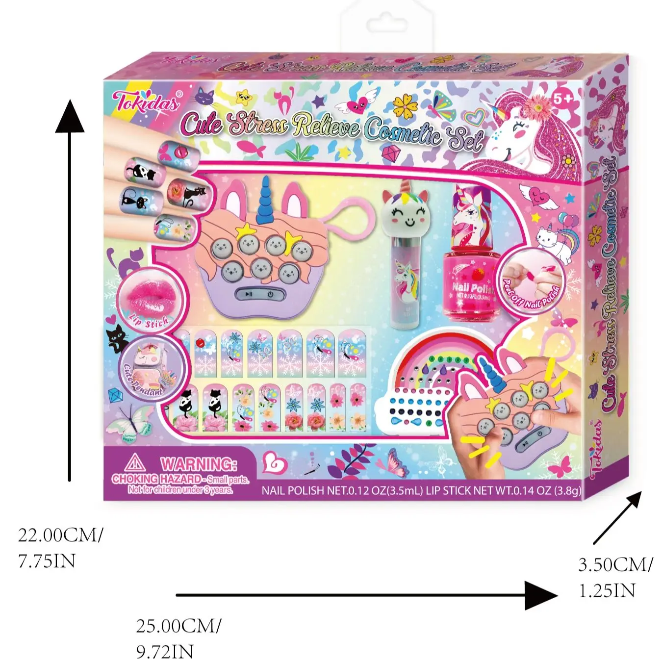 2024 Kids Makeup Set Cute Stress Relieve Cosmetic Set Nail Polish Art Set Gem Stickers Lip Gloss Set Kids Toys 4
