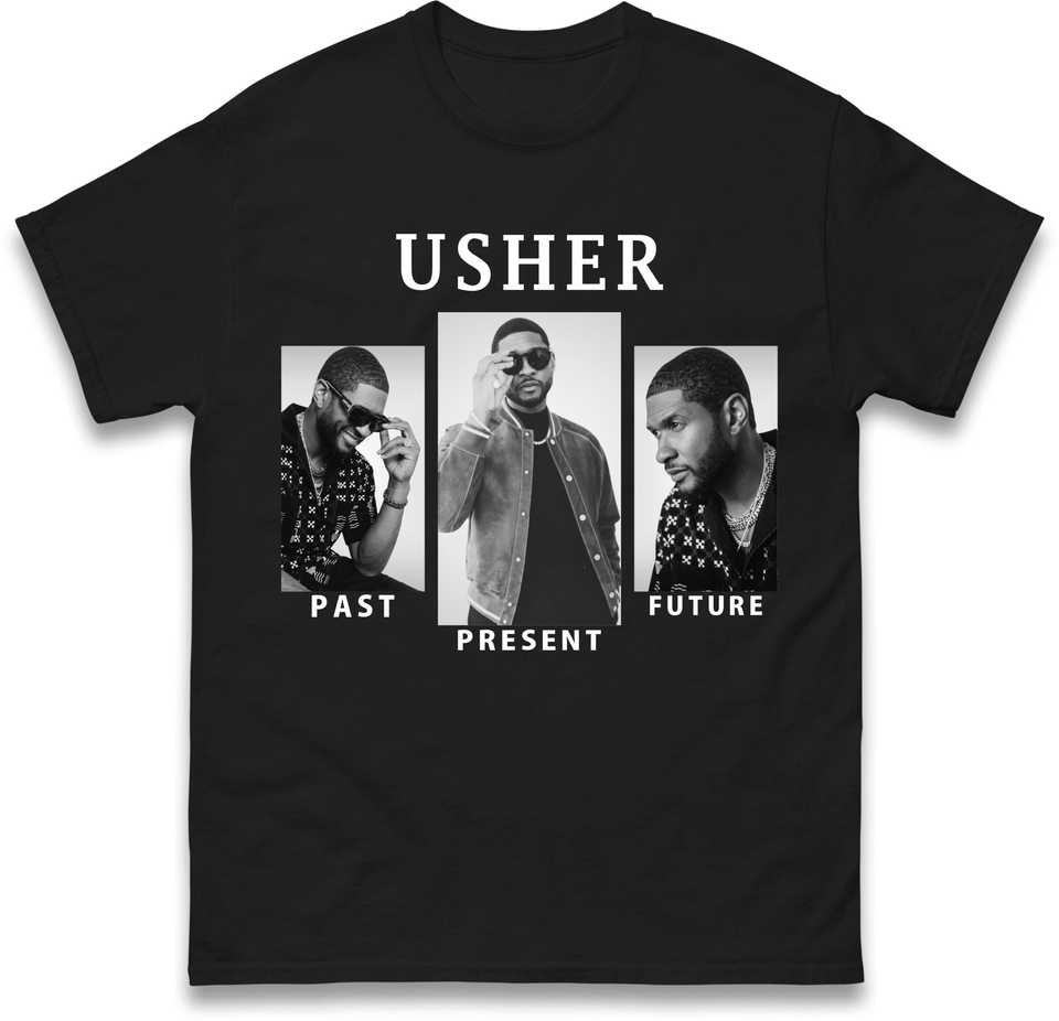 Usher T-shirt, Usher Past Present Patterned Printed T-shirt, Summer Luxury Brand Pure Cotton T-shirts for Men and Women