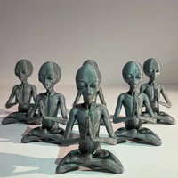 Mysterious Meditating UFO Extraterrestrial Alien Sculpture Ornament Figurine Statue Desktop Art Wood Guest Console Table Decor - Image 4