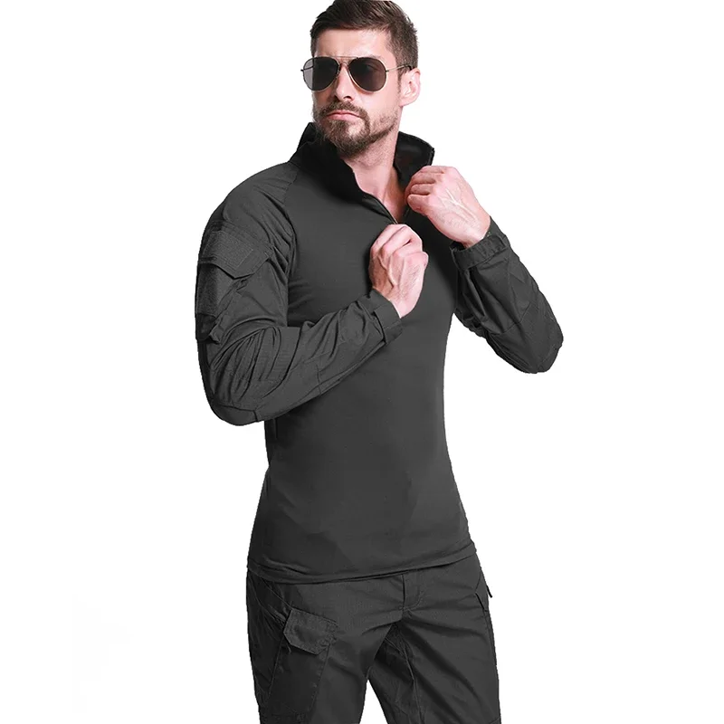 Men's Long Sleeve Combat Shirt 1/4 Zipper Ripstop Cotton Tactical Shirts Camoufalge Airsoft T Shirts Wear Resistant 4