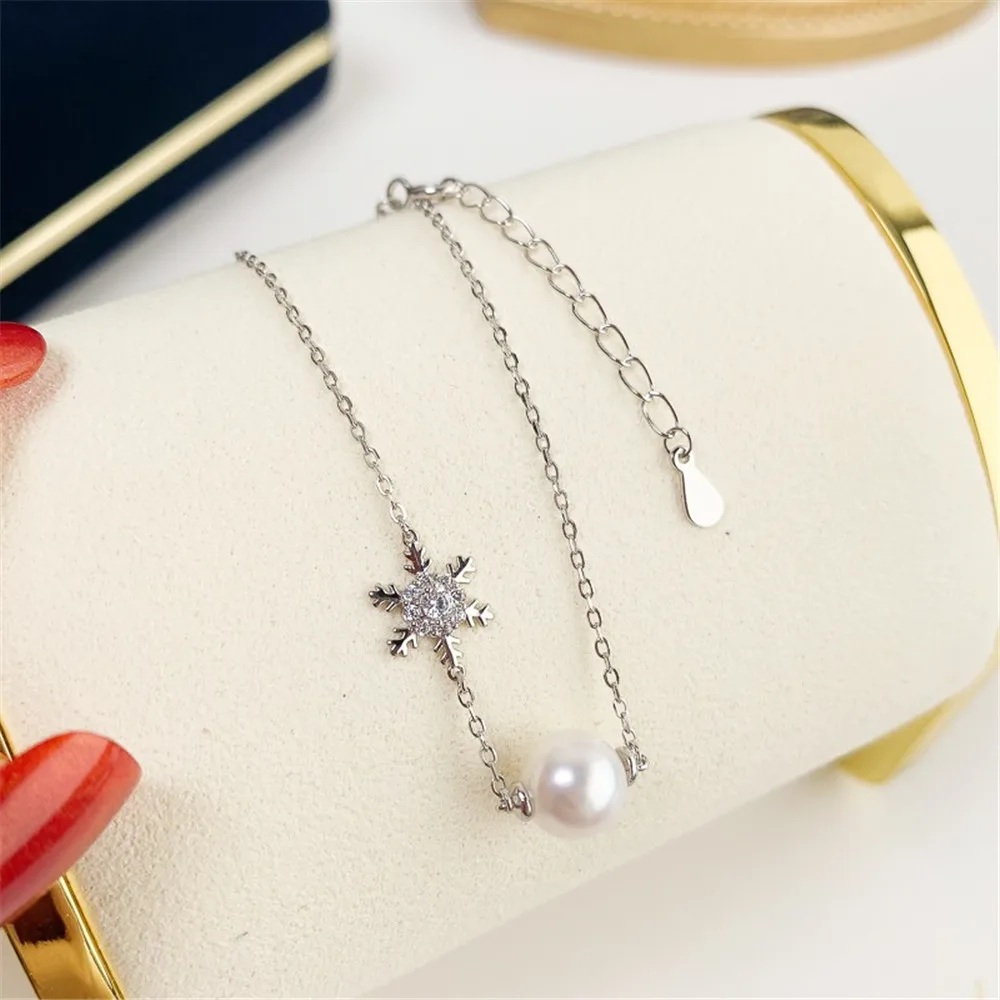 

Жемчужные аксессуары «сделай сам», браслет из чистого серебра S925, пустой держатель, держатель для браслета из снежинки и нефрита, подходит для 6-9 мм, круглые эллиптические бусины