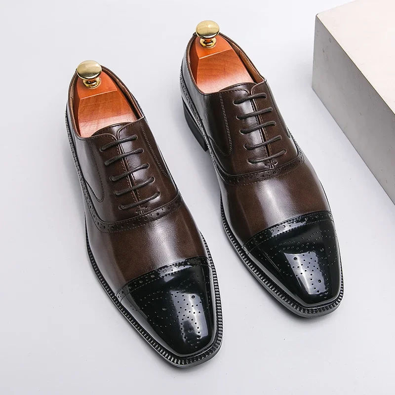 2025 Men's Luxury Wedding Shoe Pointed Toe Lace-up Dress Shoes for Men Classic Business Men Leather Shoes Plus Size 38-46 2