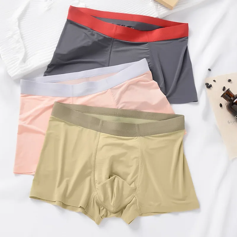 Youth Solid Color Contrast Ice Silk Bottom Aro Pant Men's U Convex Pouch Underwear Sports Breathable Traceless Quick Dry Panties