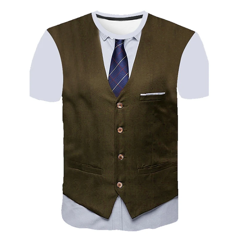 Mens Casual Short Sleeve T Shirt Oversized Tuxedo Tie Print Tee