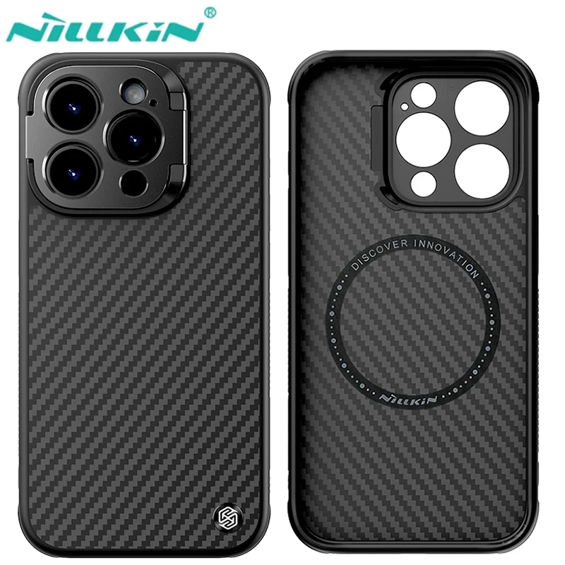 NILLKIN Custodia Protettiva Magnetica in Kevlar Aramidico e Carbonio per Fotocamera, Compatibile con iPhone 15 16 17 Pro Max i15 i16 Magsafe Macsafe