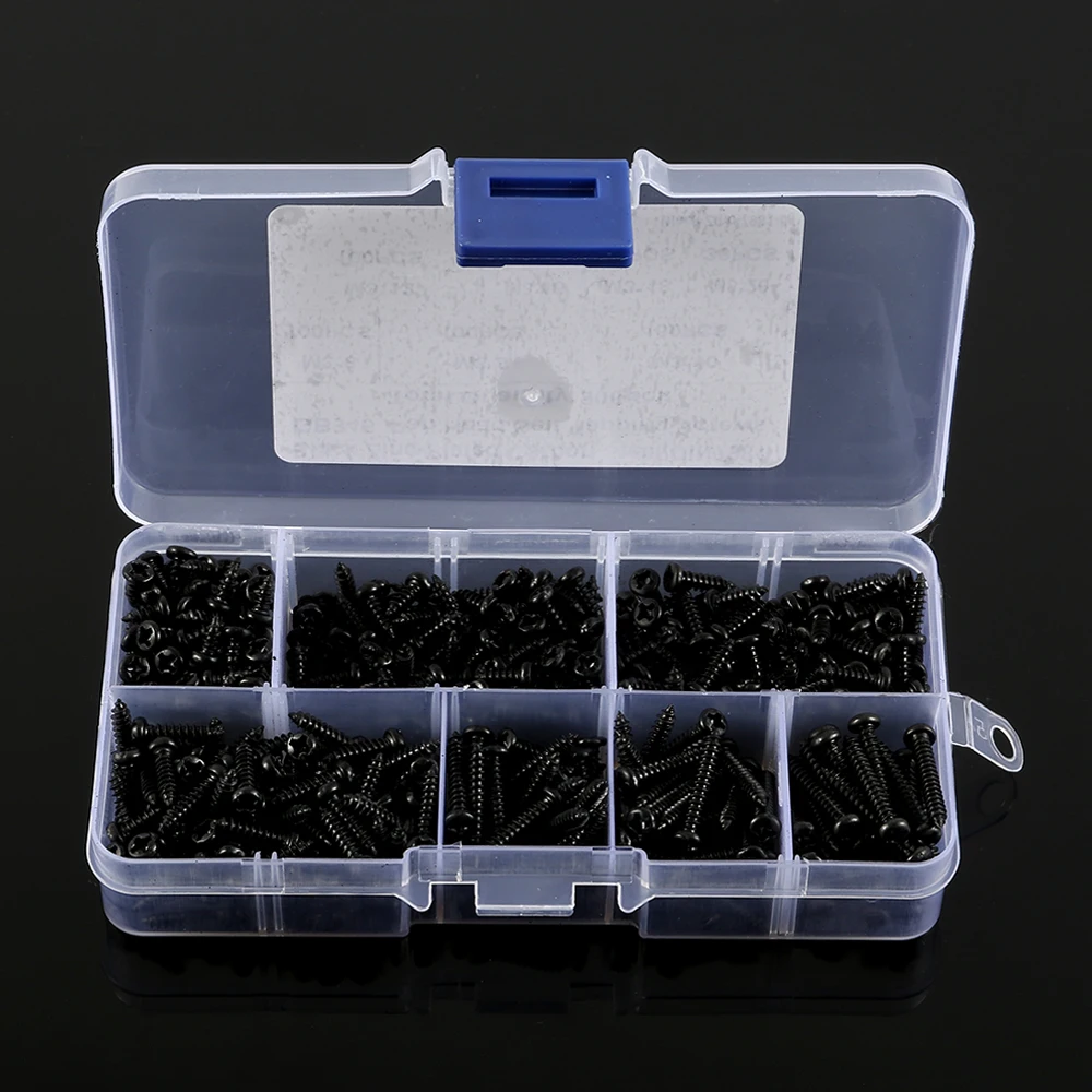 500pcs M3 Screws Black Self Tapping Screws Pan Head Cross Self Drilling Wood Screw Assortment Kit 6/8/10/12/16/18/20mm Carbon