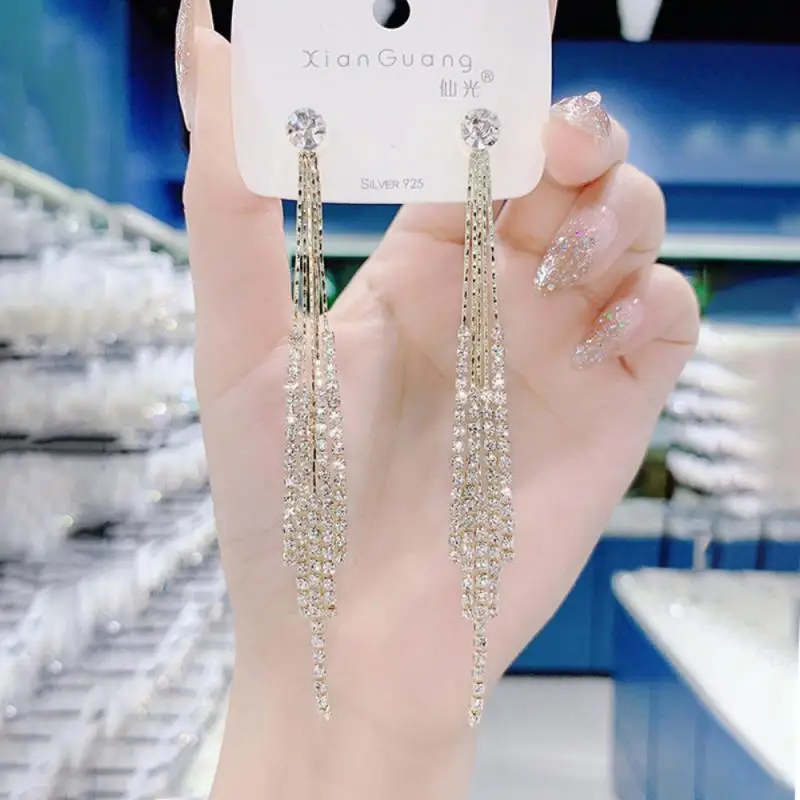 Exquisite Long Tassel Drop Earring Clear Rhinestone Crystal Boho Tassel Long  Sparkle Dangle Earrings Wedding Bridesmaid Jewelry - AliExpress