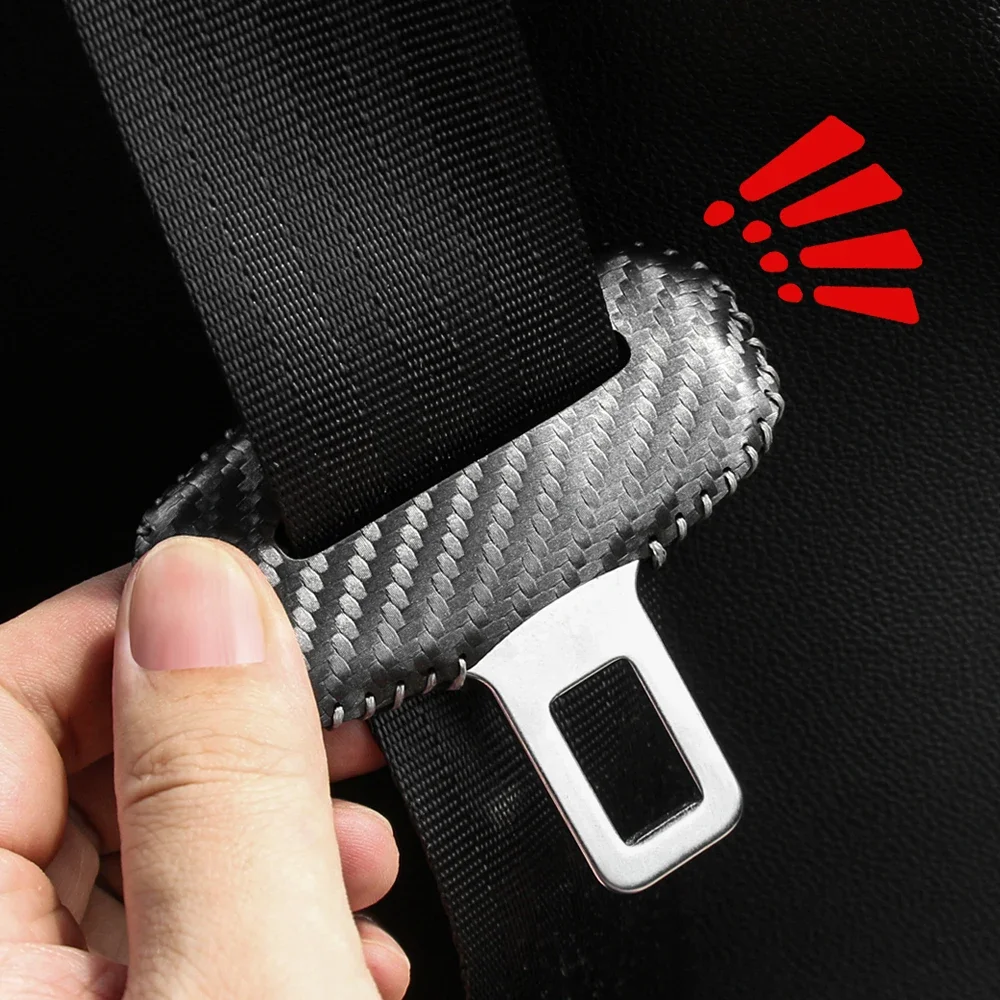 Carbon Fiber Leather Seat Belt Buckle Protector - Anti-Scratch Cover and Safety Accessory