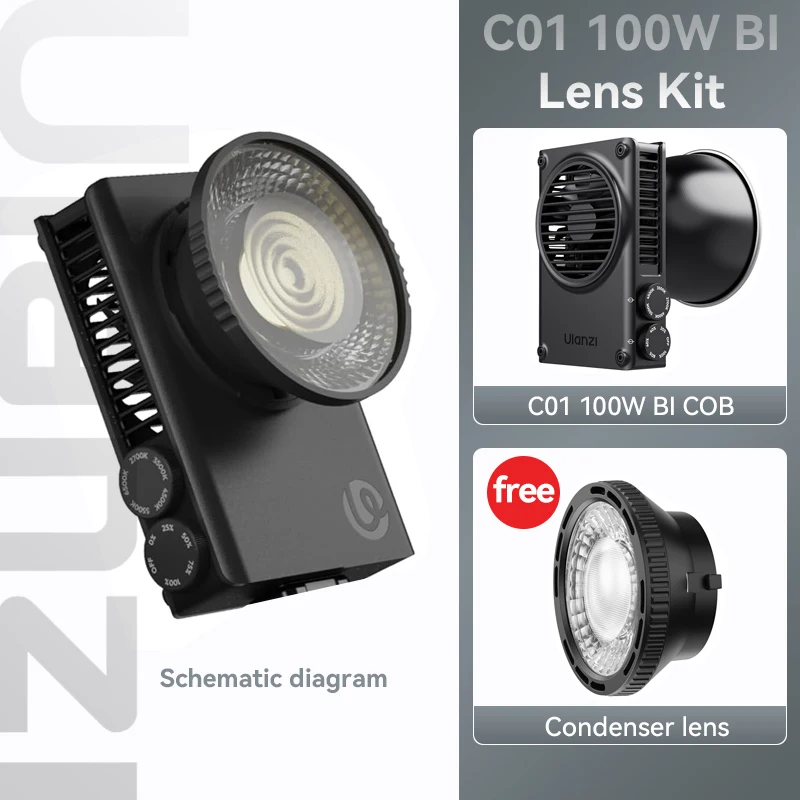 Ulanzi C01 100WハンドヘルドLEDビデオCOBライト二色2700K-6500Kファン